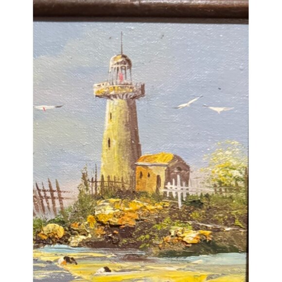 Vtg Home in the Lighthouse by Brian Roche Oil Painting Signed w/ COA 17" X 15" - Picture 3 of 8